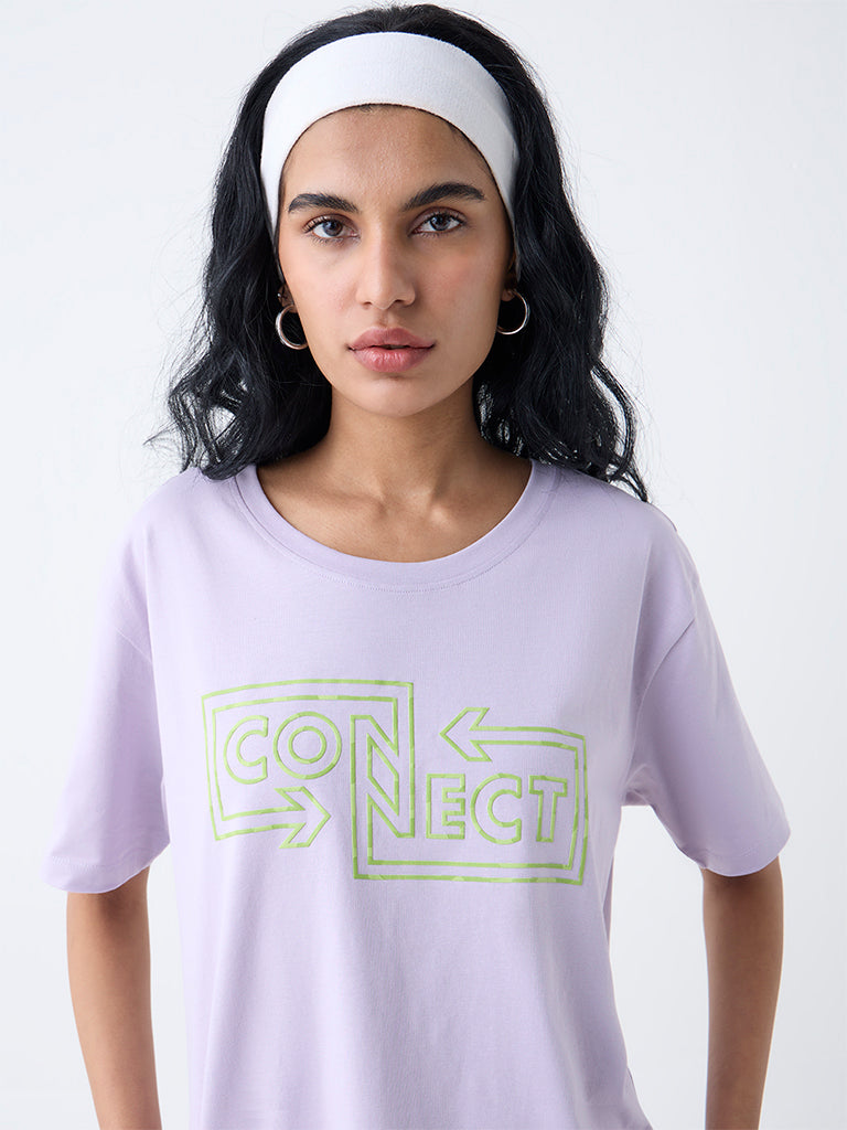 Studiofit Lilac Text Design T-Shirt