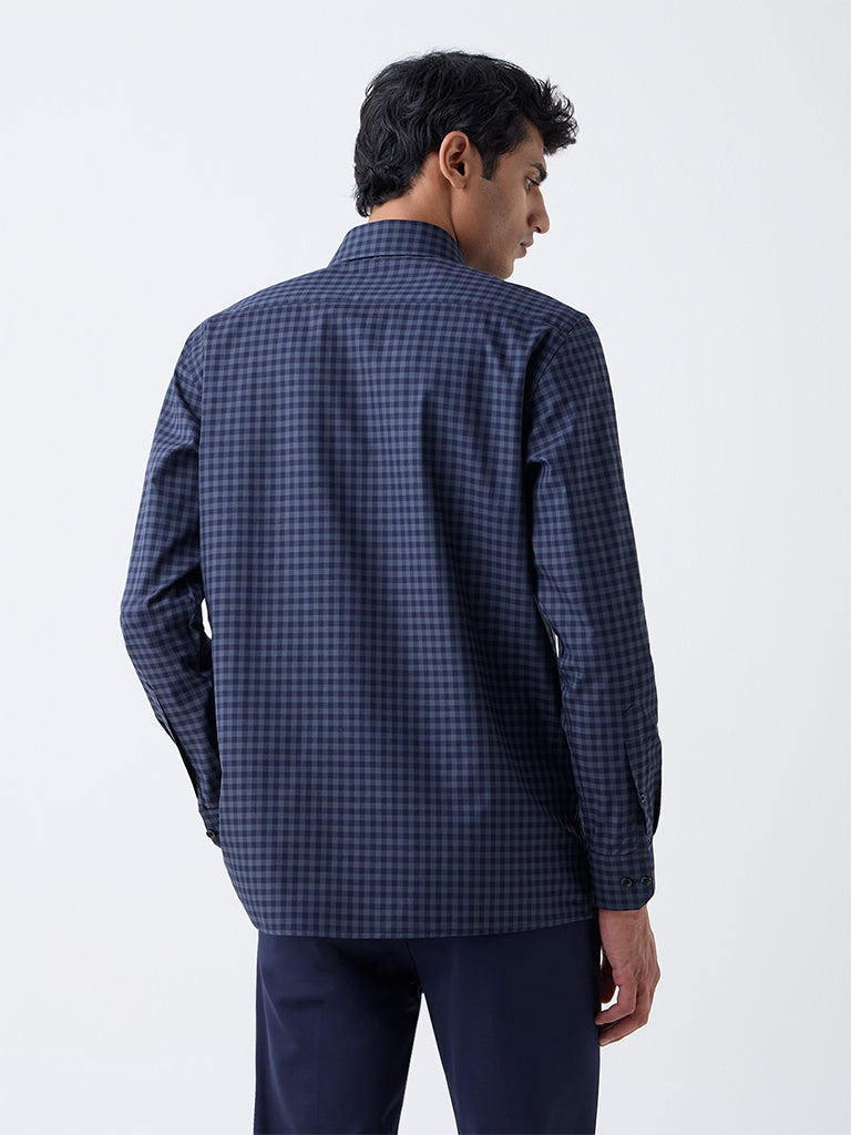 Navy Check Pattern Buy WES Formals Navy Checks Pattern Relaxed-Fit Cotton Shirt from Westside