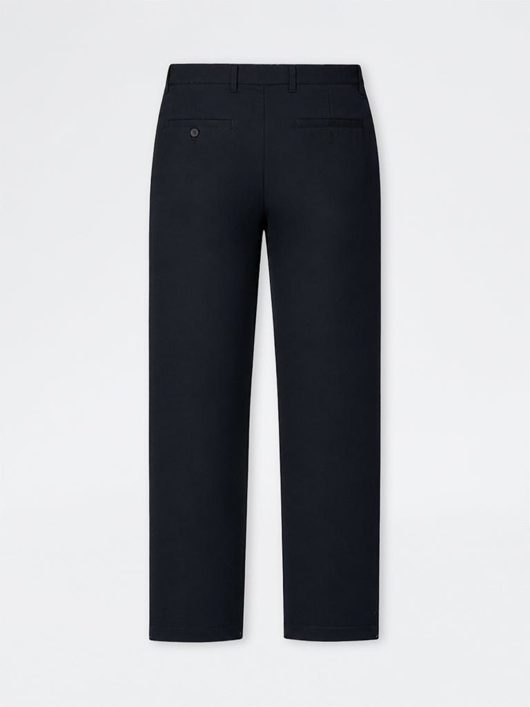 WES Formals Black Relaxed-Fit Mid-Rise Trousers