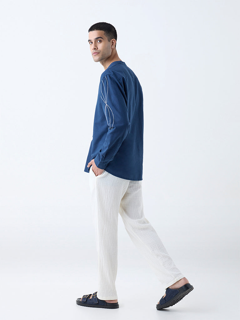 ETA White Textured Relaxed-Fit Mid-Rise Cotton Chinos