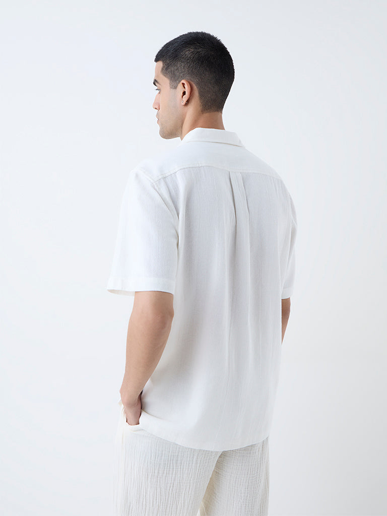 ETA Off-White Embroidered Relaxed-Fit Cotton Shirt