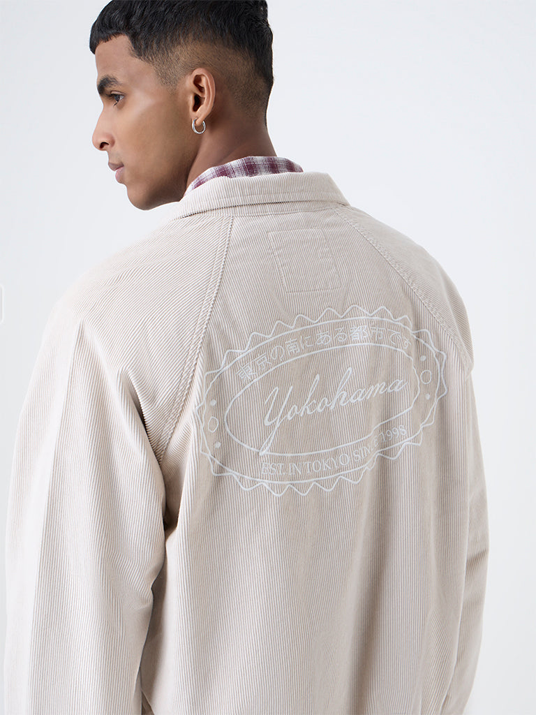 Buy Nuon Beige Typographic Relaxed-Fit Corduroy Jacket from Westside
