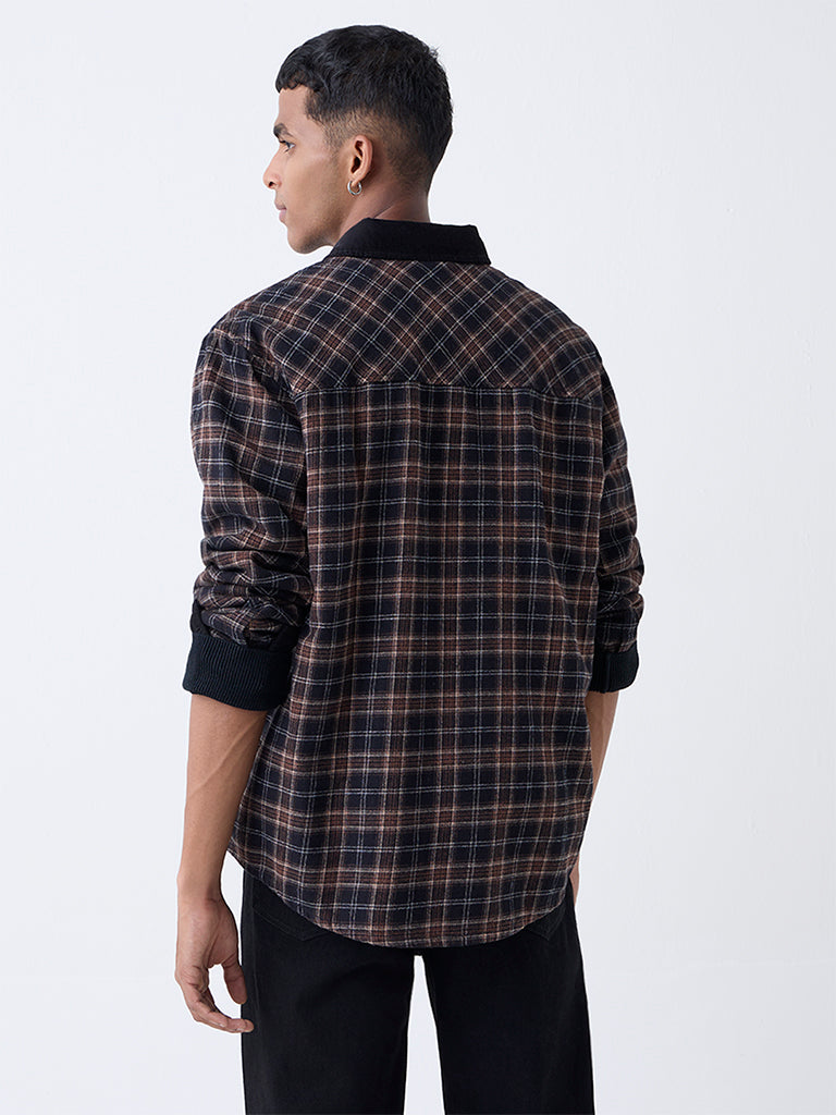 Nuon Brown Checks Pattern Relaxed-Fit Cotton Shirt
