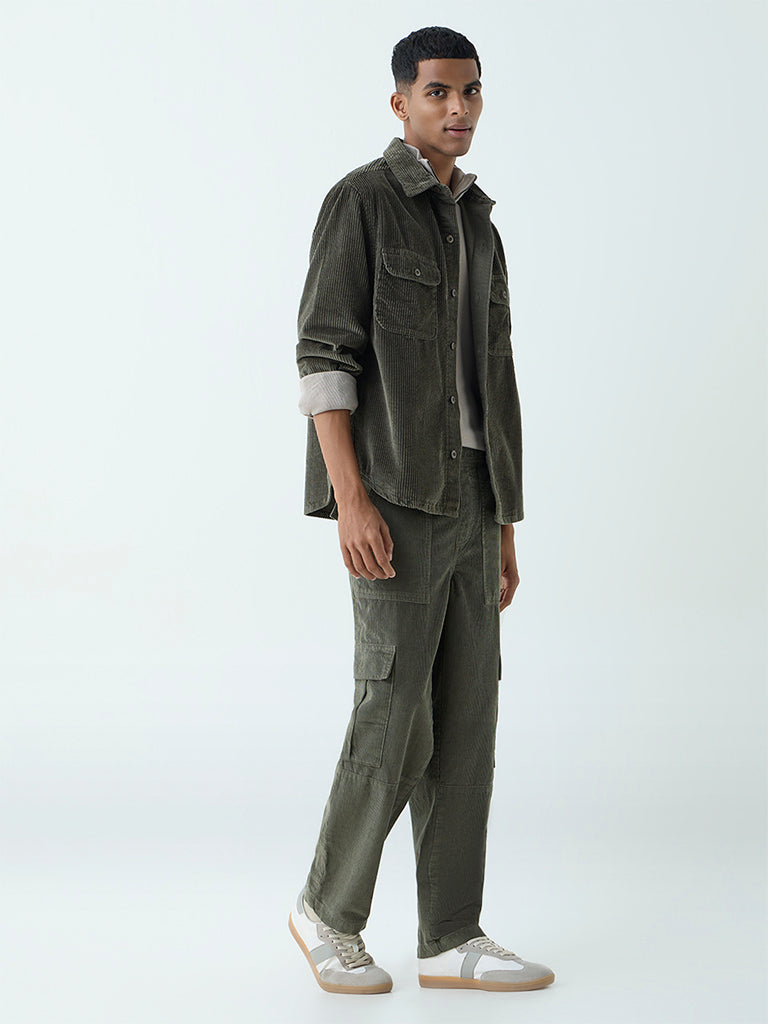 Nuon Olive Relaxed-Fit Corduroy Shirt