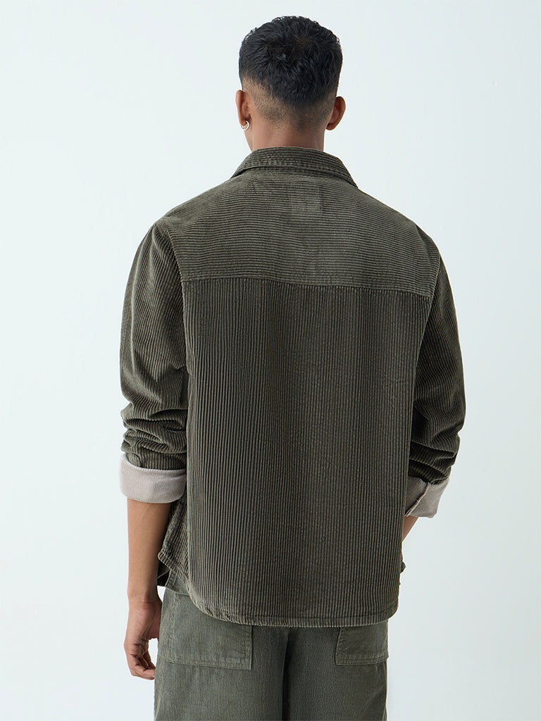 Nuon Olive Relaxed-Fit Corduroy Shirt