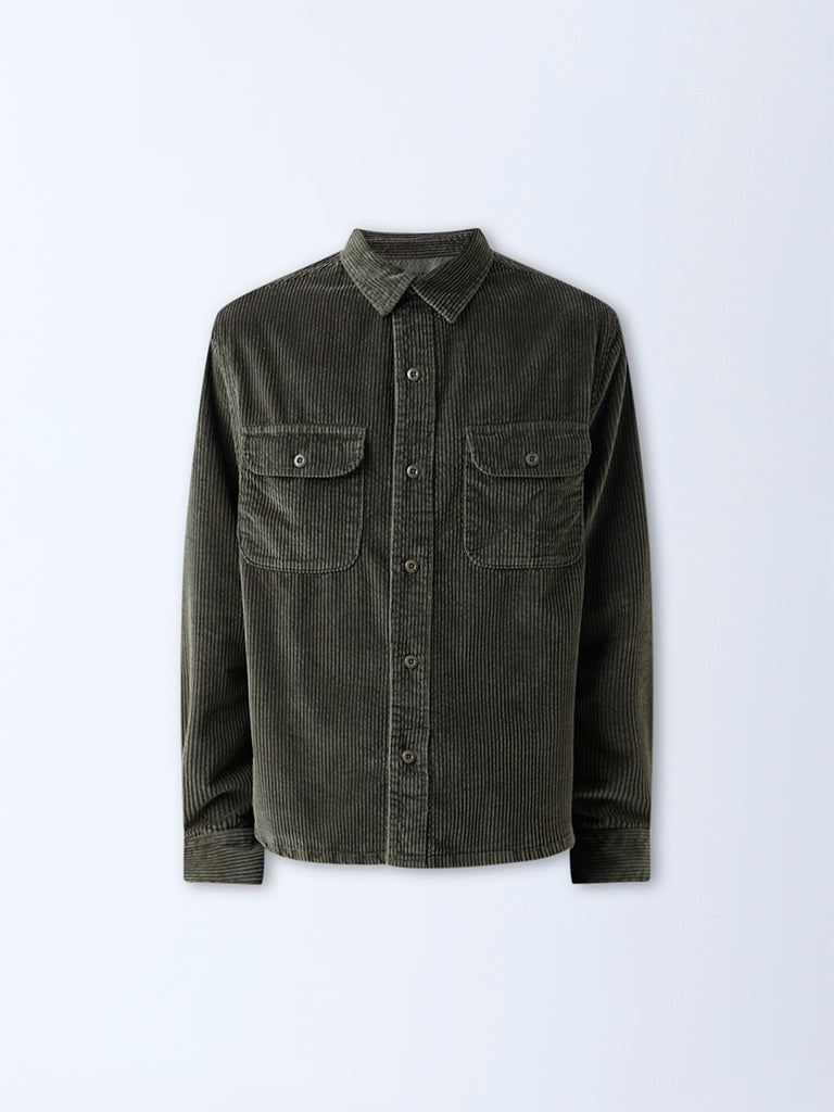 Nuon Olive Relaxed-Fit Corduroy Shirt