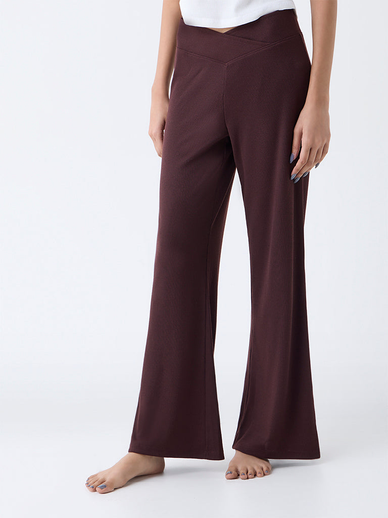 Superstar Brown Ribbed Cross-Waist High-Rise Pants