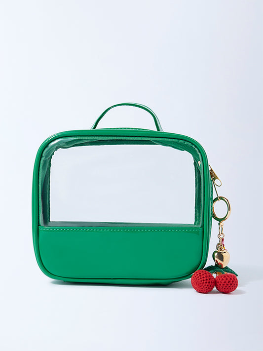 Studiowest Green Transparent Pouch with Strawberry Bag Charm