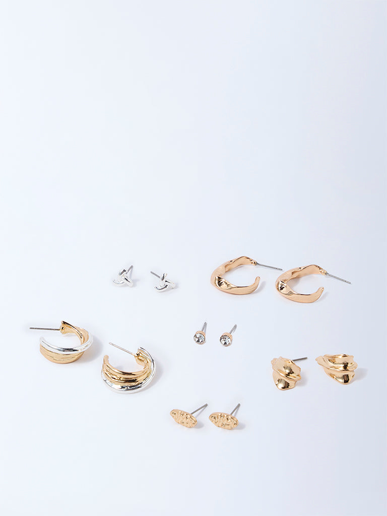 Westside Accessories Gold and Silver Dual Tone Finish Studs and Hoops - Pack of 6