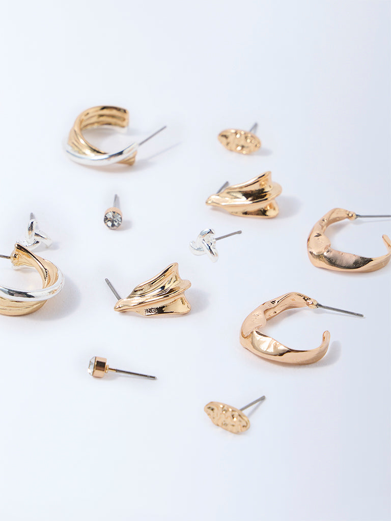 Westside Accessories Gold and Silver Dual Tone Finish Studs and Hoops - Pack of 6
