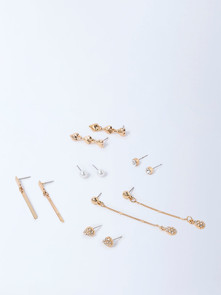 Westside Accessories Gold Studs and Dangler Earrings - Pack of 6