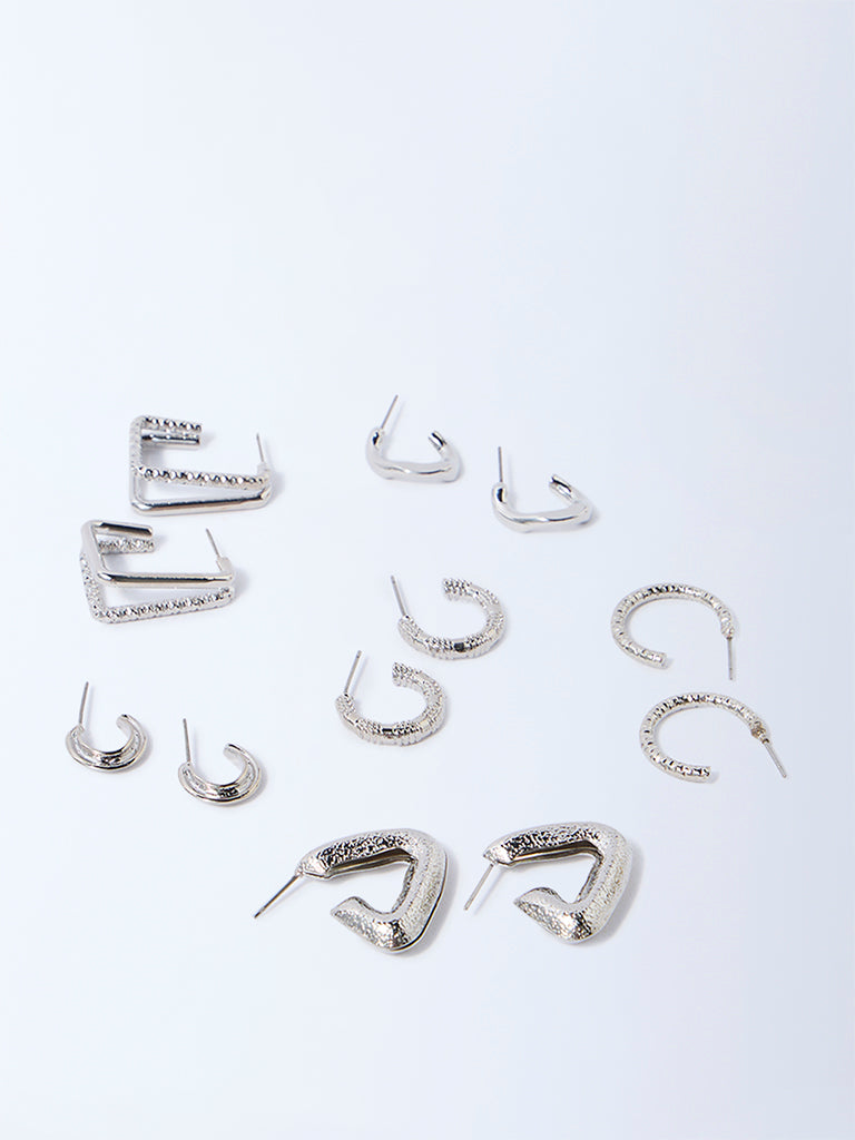 Westside Accessories Silver Textured Hoops - Pack of 6