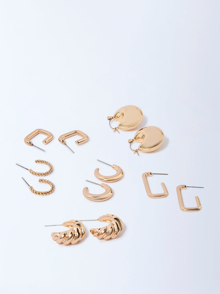 Westside Accessories Gold Textured Thin and Chunky Hoops - Pack of 6