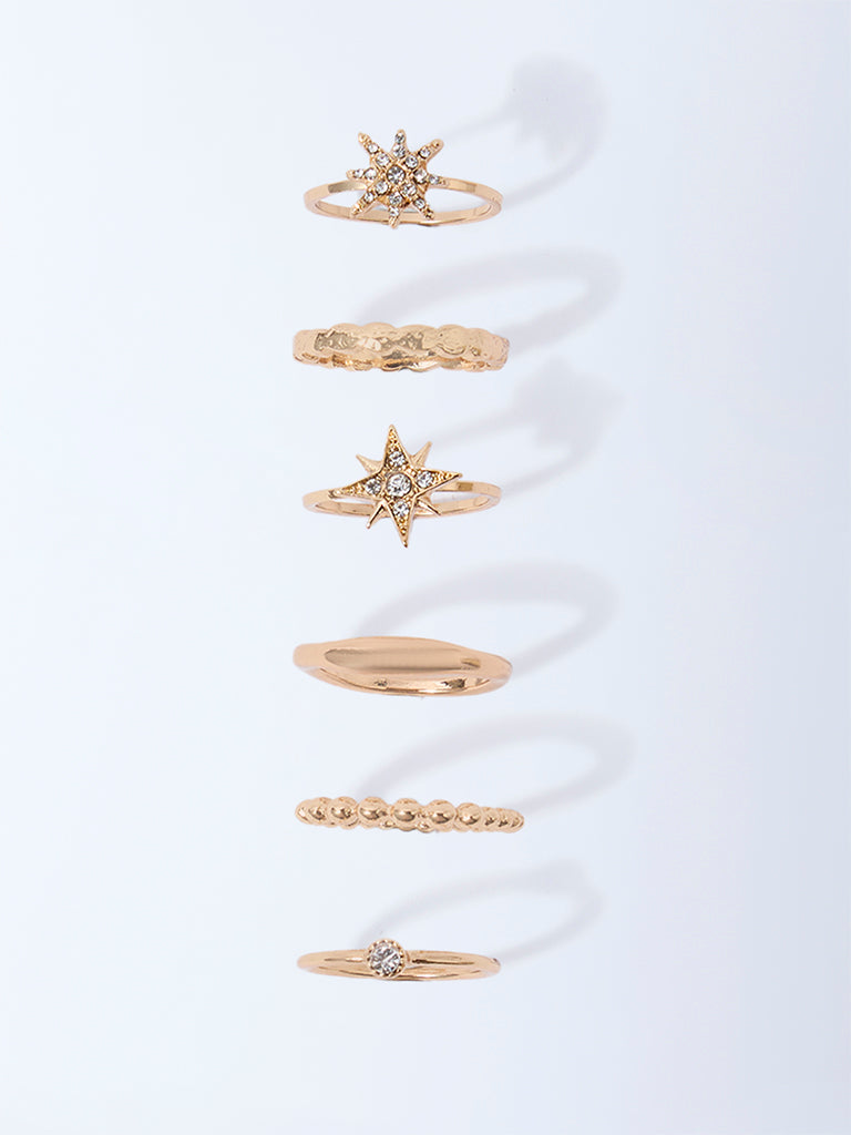 Westside Accessories Gold Diamante-Detailed Stacking Rings - Pack of 3