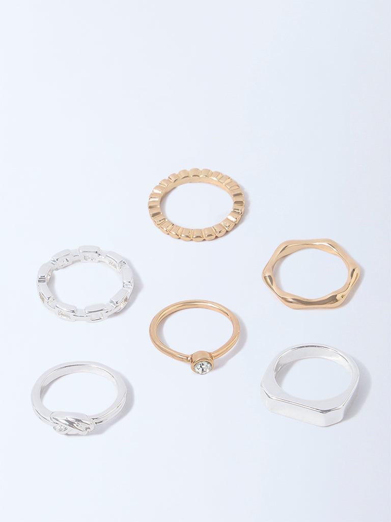 Westside Accessories Gold and Silver Dual Tone Finish Stacking Rings - Pack of 3