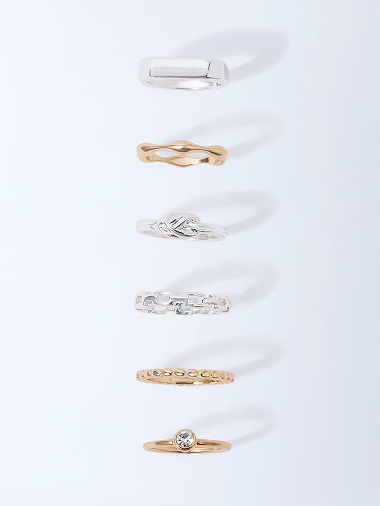 Westside Accessories Gold and Silver Dual Tone Finish Stacking Rings - Pack of 3