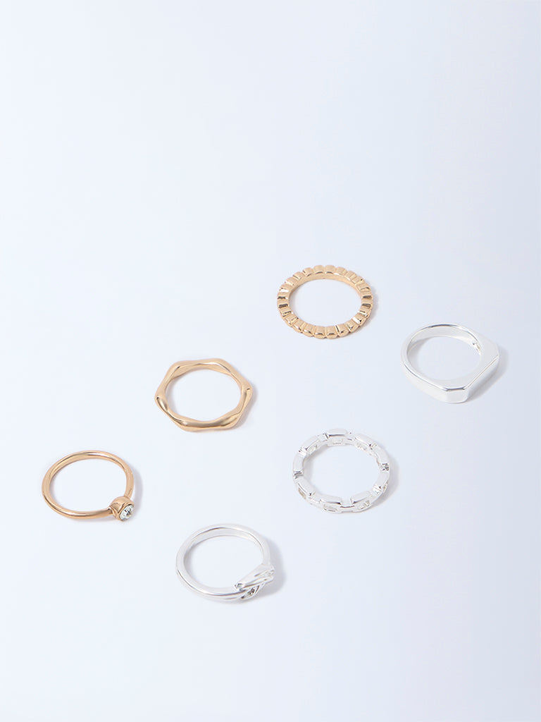 Westside Accessories Gold and Silver Dual Tone Finish Stacking Rings - Pack of 3