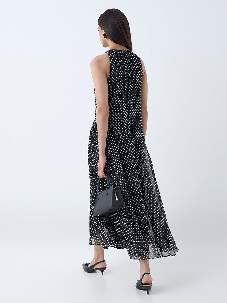 Wardrobe Black Polka Dotted Drop-Waist Dress