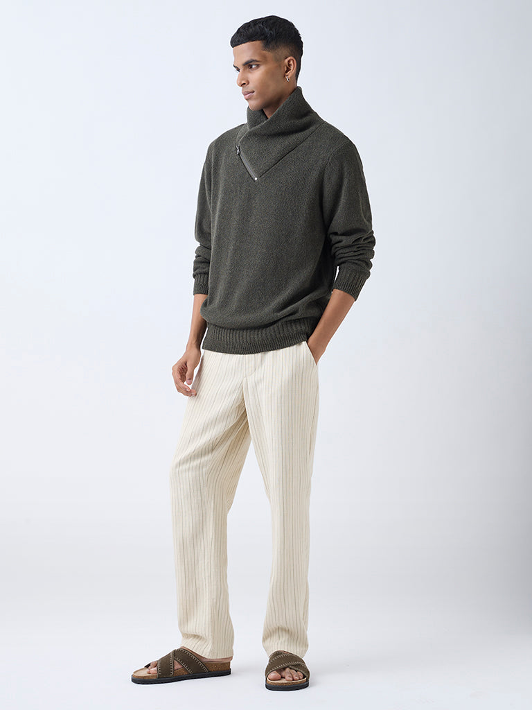 ETA Olive Knit-Textured Relaxed-Fit Sweater
