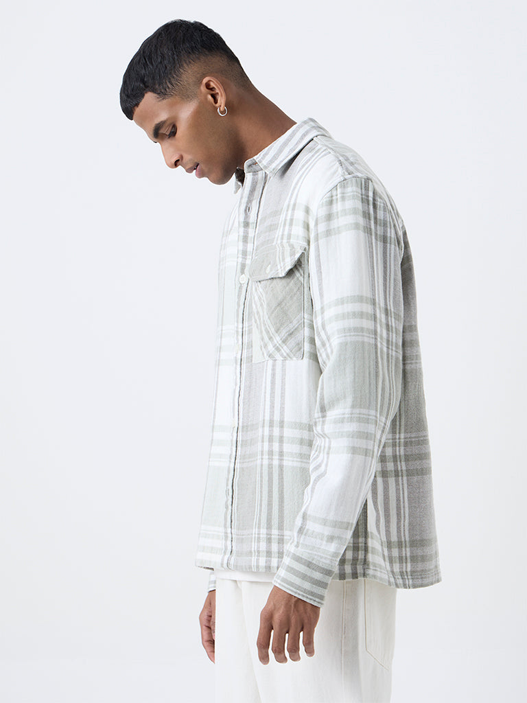 Nuon Sage Check Pattern Relaxed-Fit Cotton Shirt