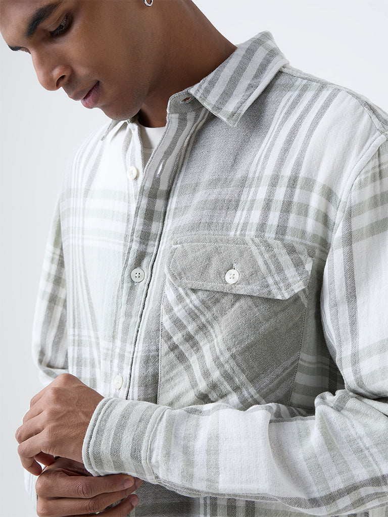 Nuon Sage Check Pattern Relaxed-Fit Cotton Shirt