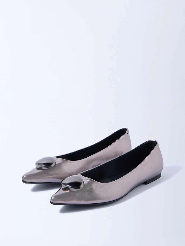 LUNA BLU Silver Metallic-Detailed  Ballerinas