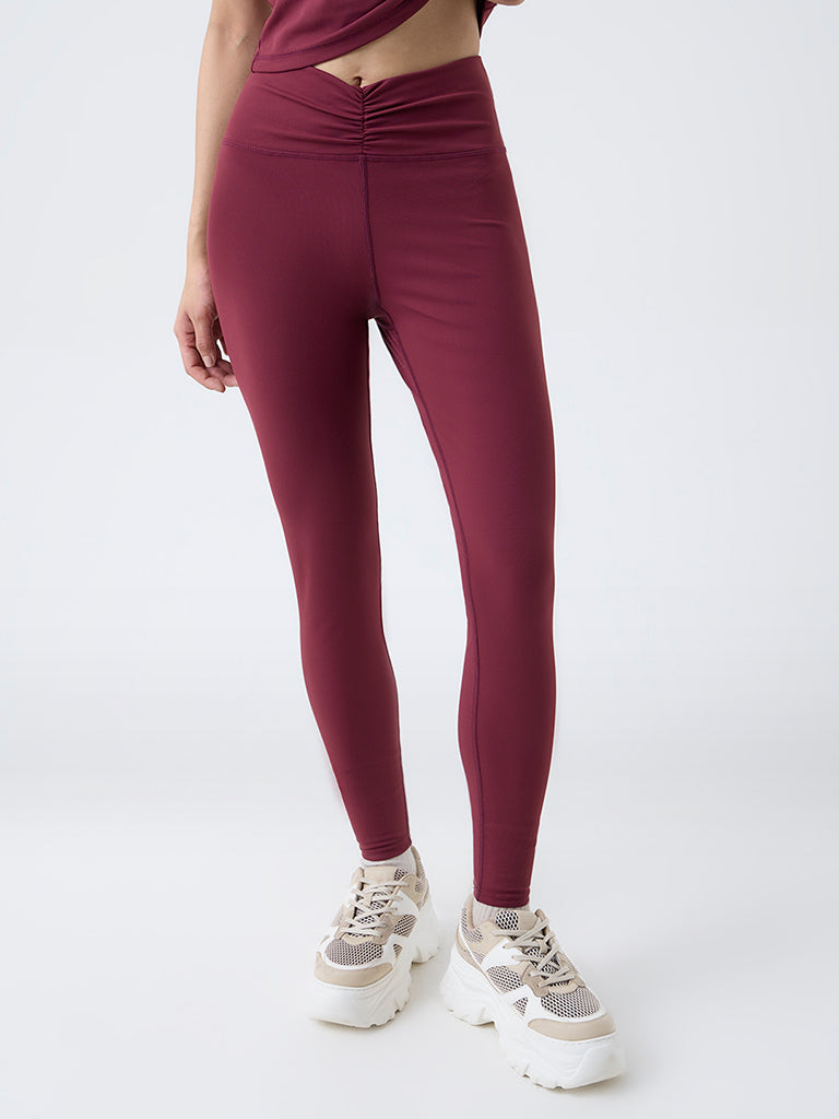 Studiofit Nuoflexx Burgundy Ruched High-Rise Leggings