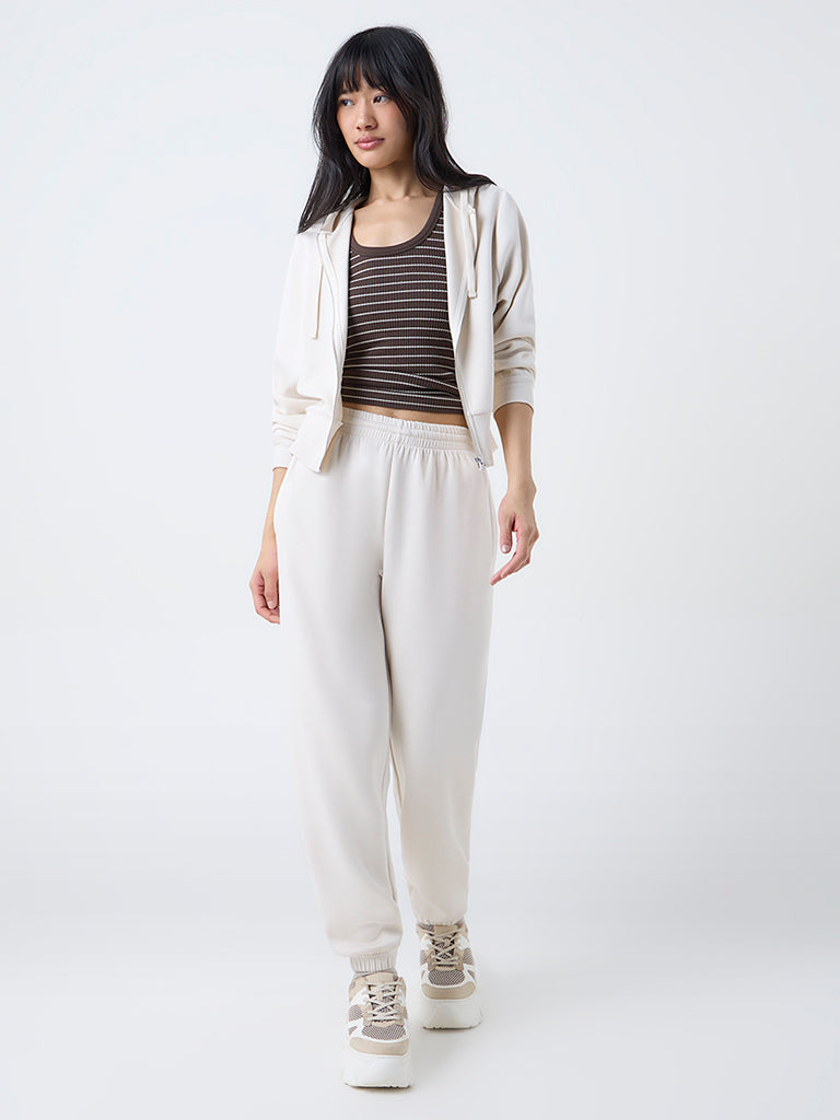 Nuoflexx Cream Solid High-Rise Joggers