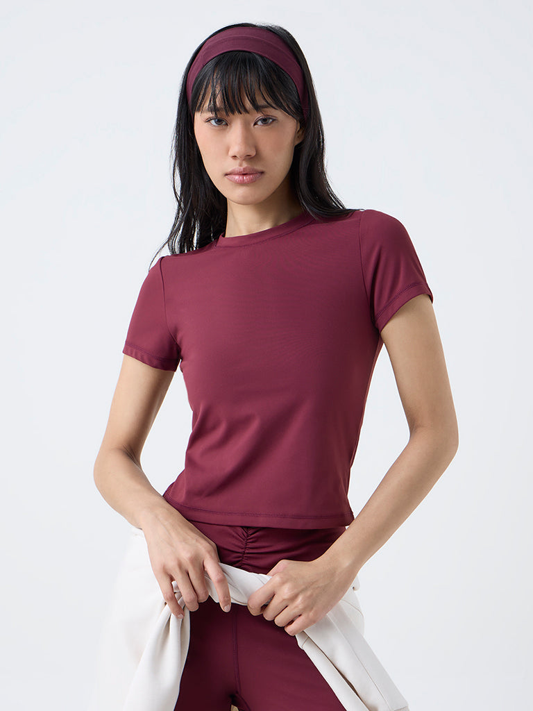 Nuoflexx Burgundy Solid T-Shirt