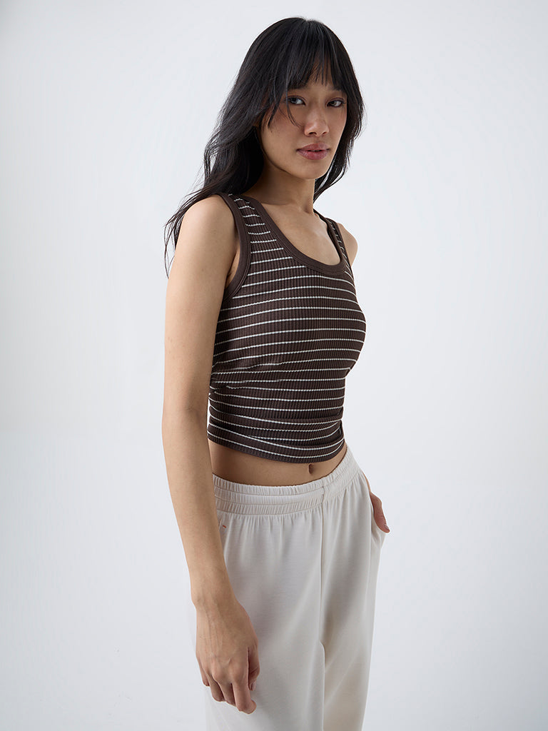 Buy Studiofit Nuoflexx Brown Striped Tank Top from Westside