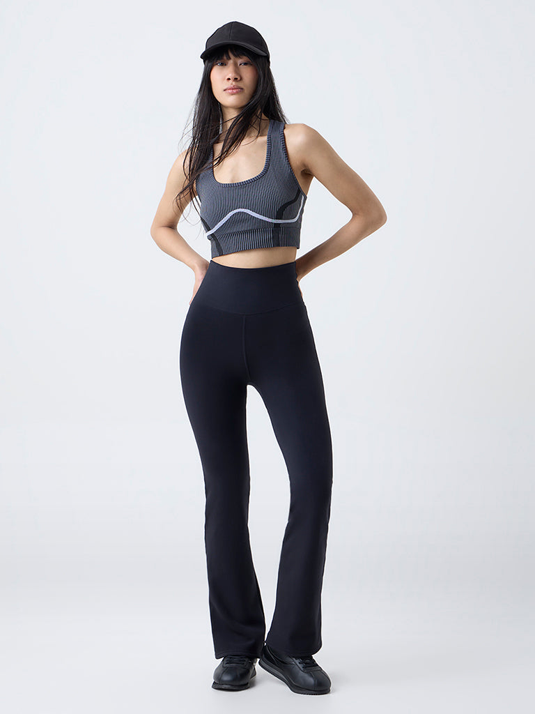 Nuoflexx Black Stripe Printed Padded Bra Top