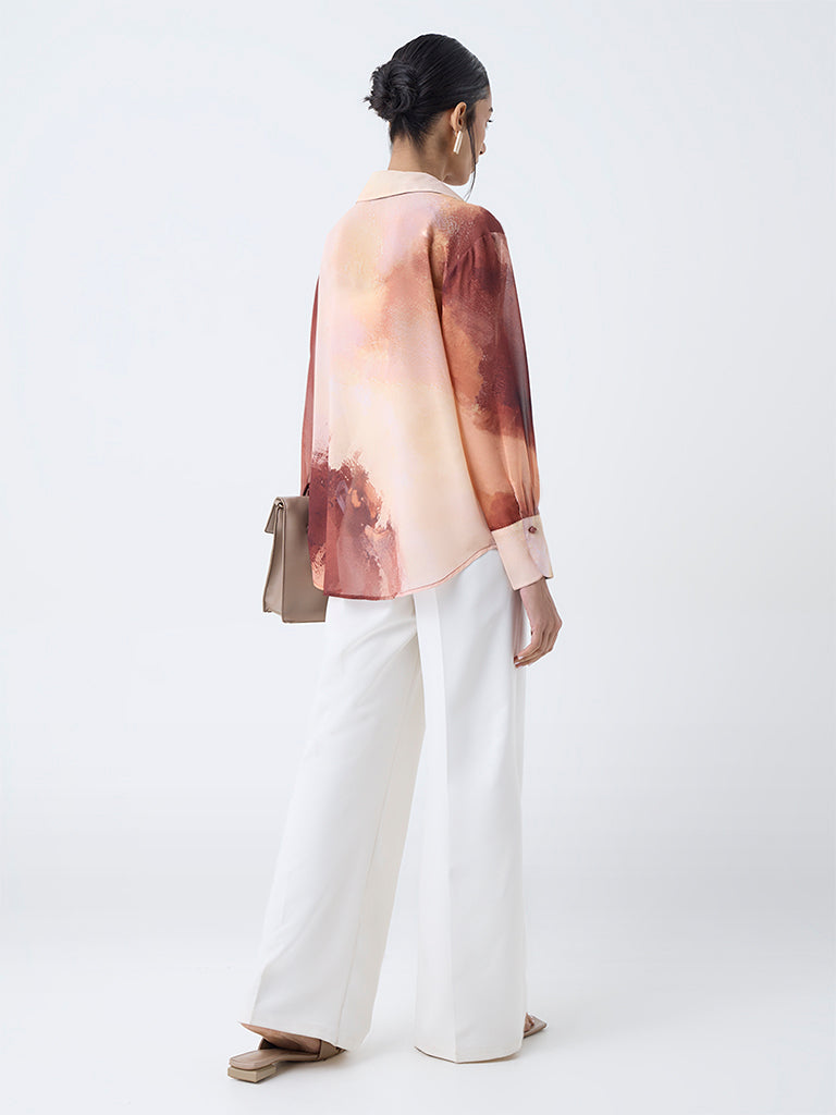 Wardrobe Rust Marble Printed Sheer Shirt With Camisole