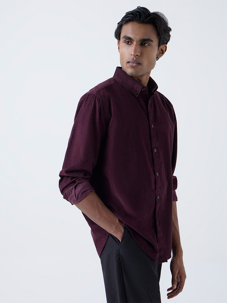 Ascot Wine Relaxed-Fit Cotton Shirt