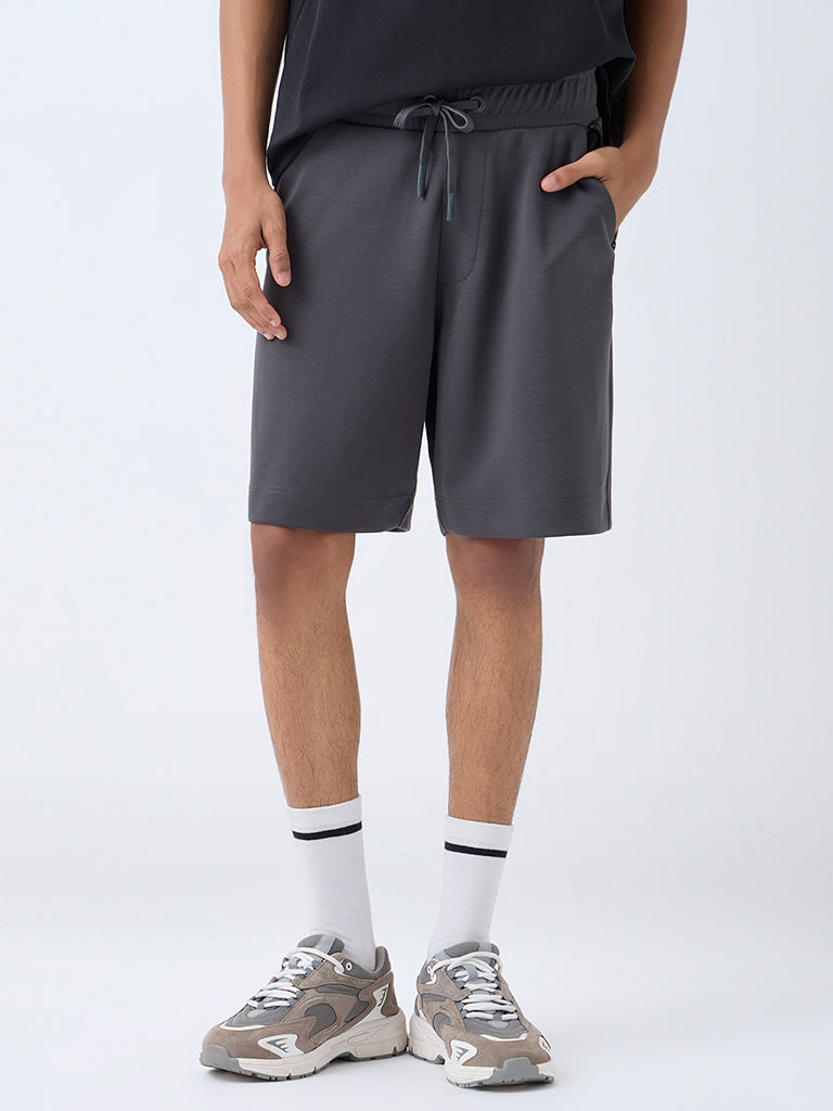 Studiofit Charcoal Solid Relaxed-Fit Mid-Rise Shorts