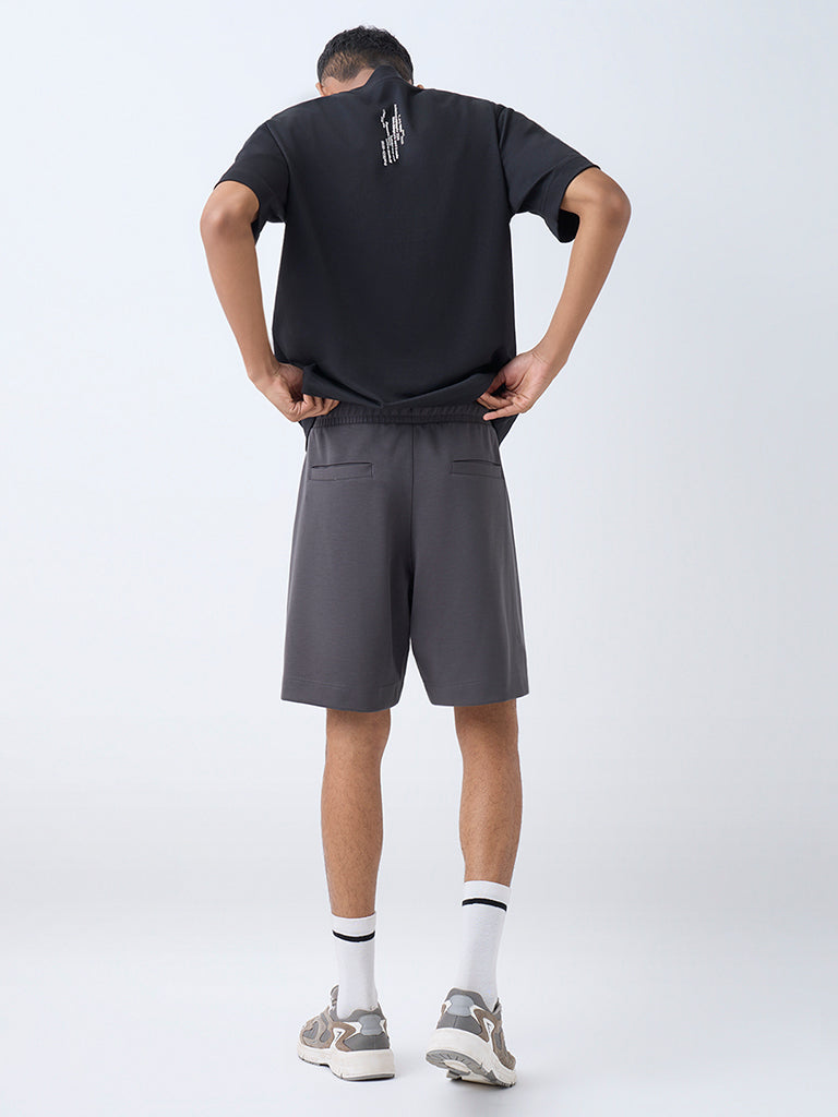 Studiofit Charcoal Solid Relaxed-Fit Mid-Rise Shorts