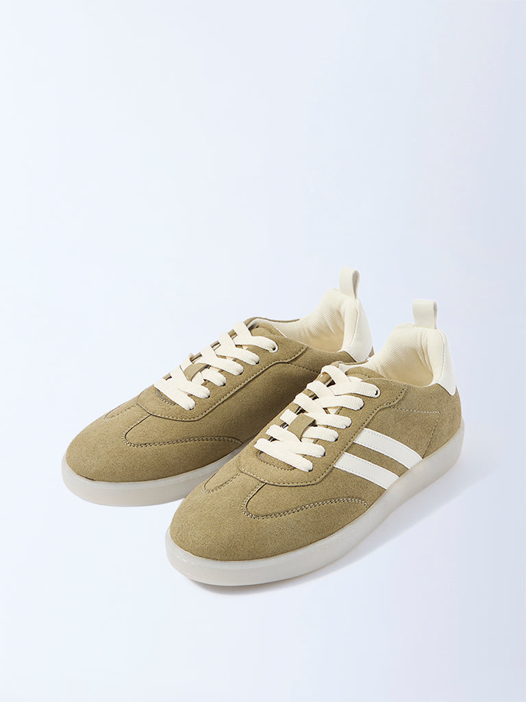 Yellow Olive Suede Lace-Up Sneakers