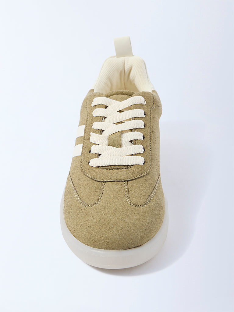 Yellow Olive Suede Lace-Up Sneakers