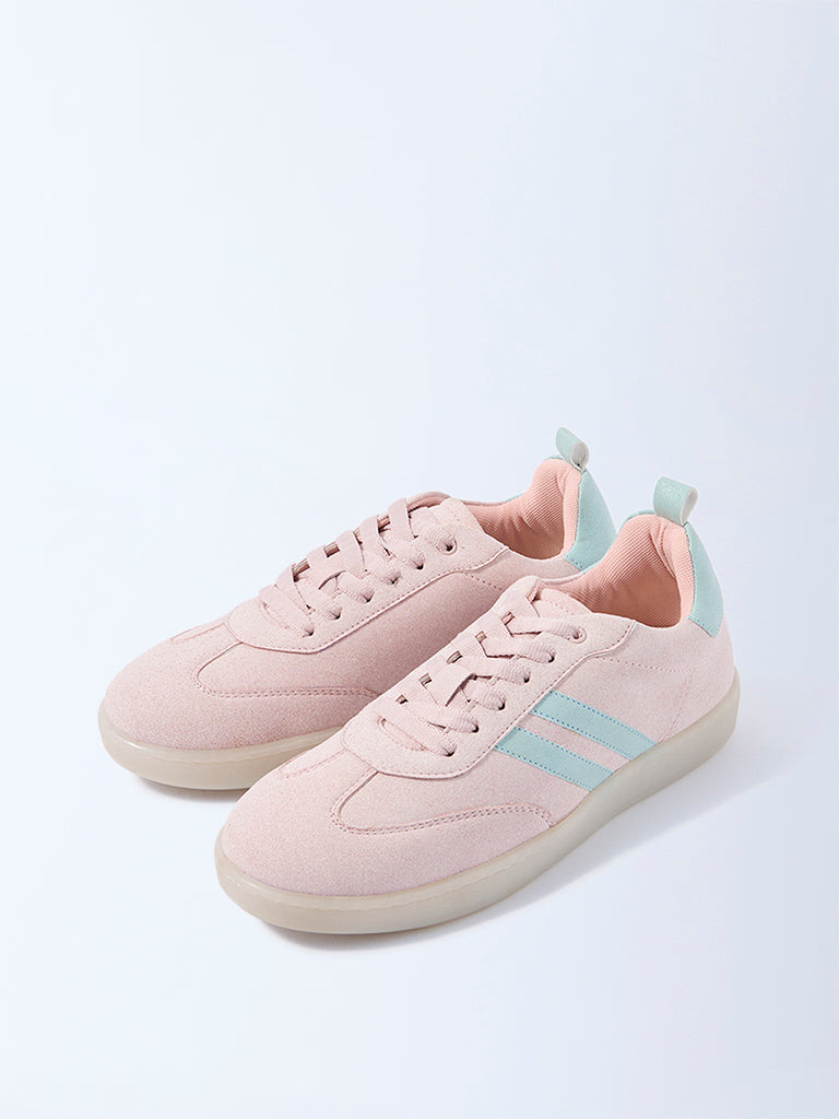 Yellow Pink Suede Lace-Up Sneakers