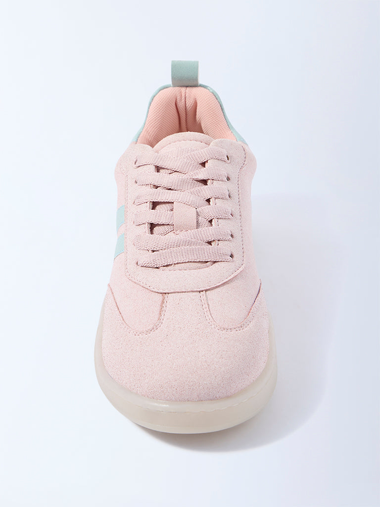Yellow Pink Suede Lace-Up Sneakers