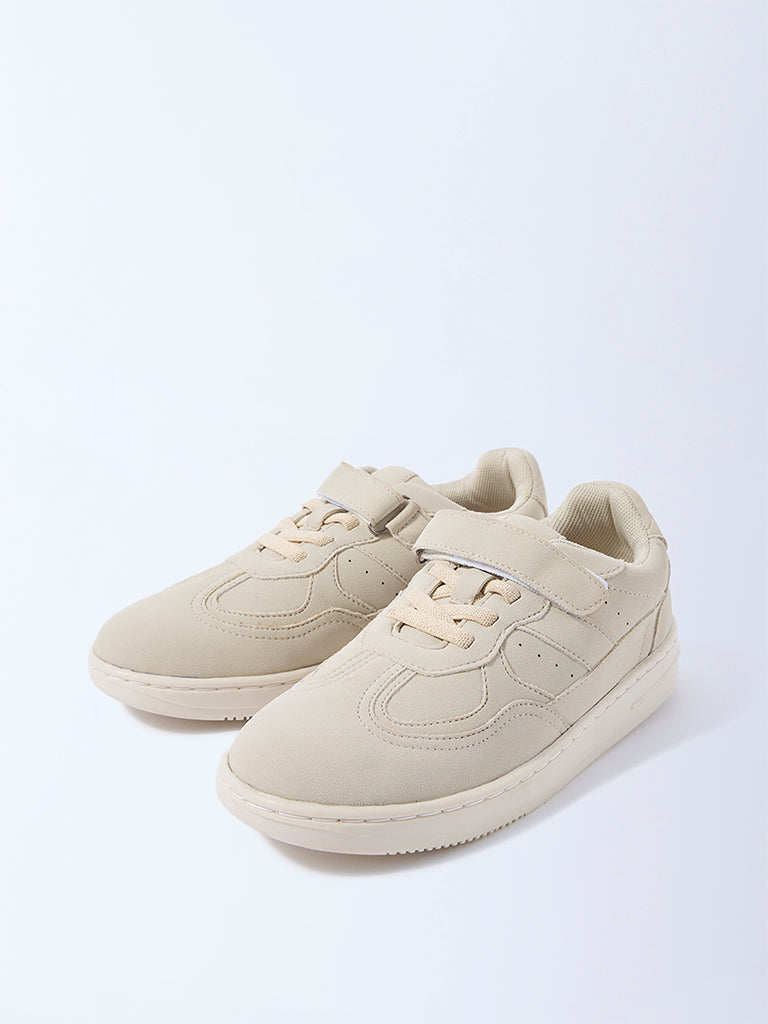 Yellow Beige Solid Lace-Up Sneakers
