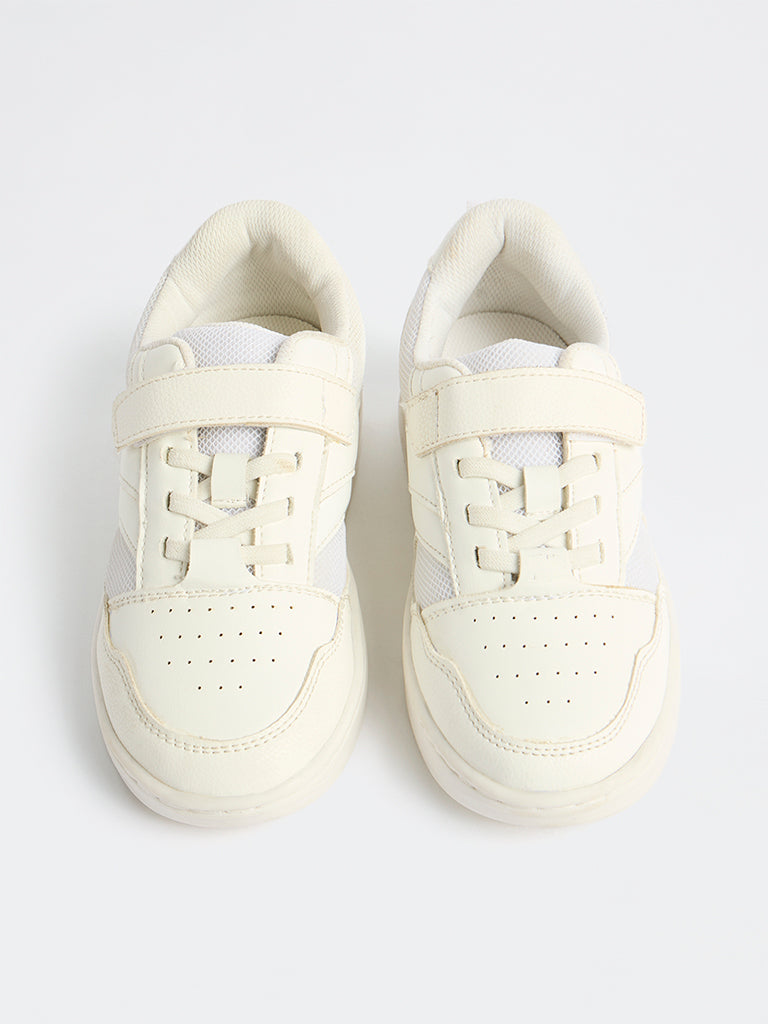 Yellow White Perforated Lace-Up Sneakers