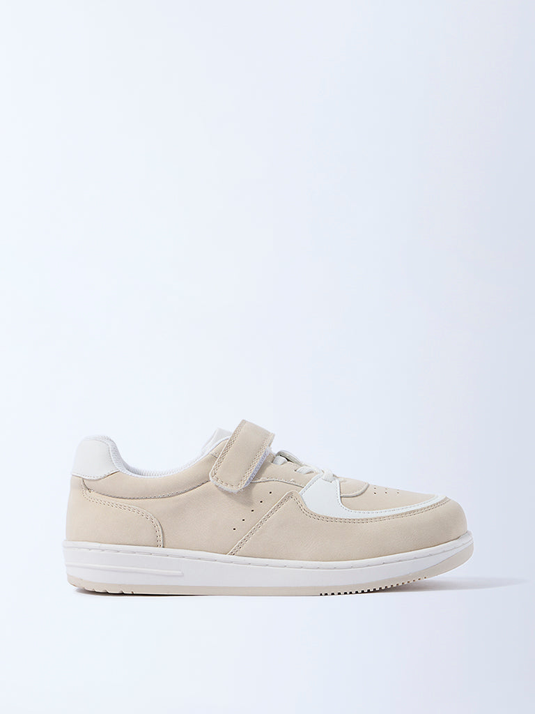 Yellow Beige Perforated Lace-Up Sneakers