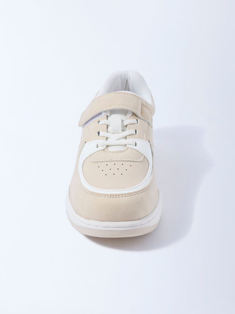Yellow Beige Perforated Lace-Up Sneakers