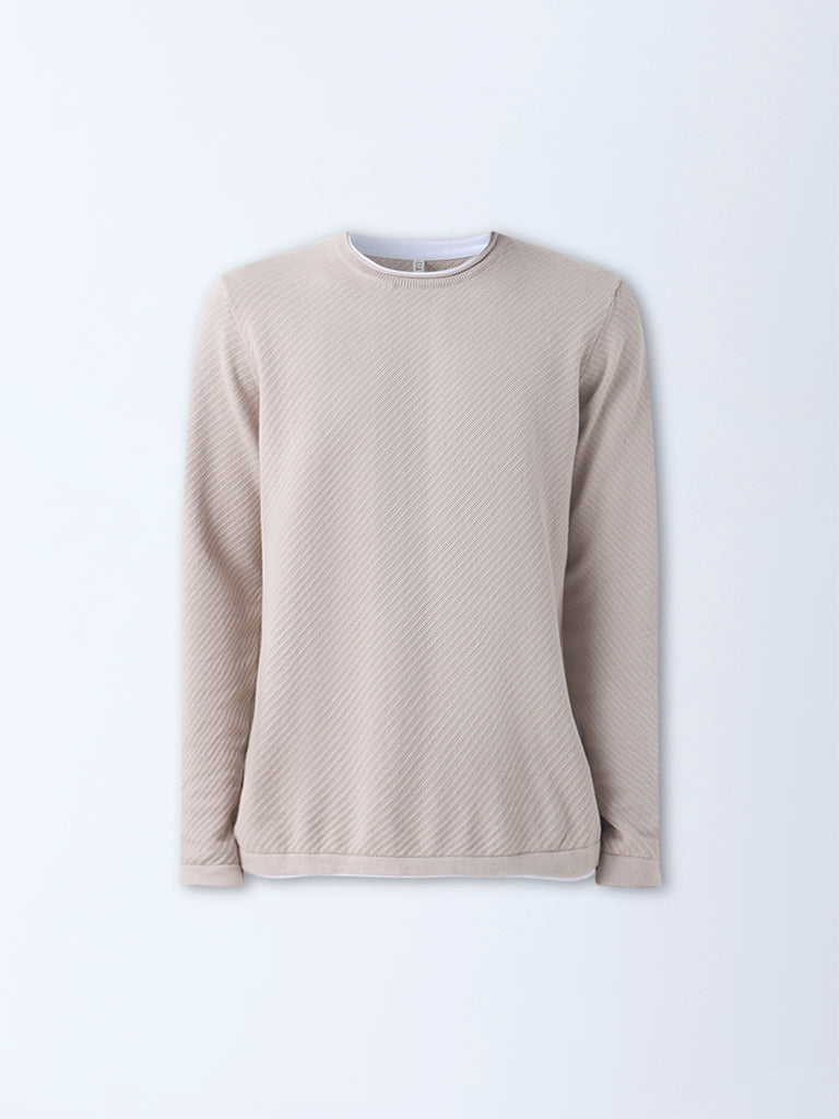 ETA Beige Textured Relaxed-Fit Cotton Sweater