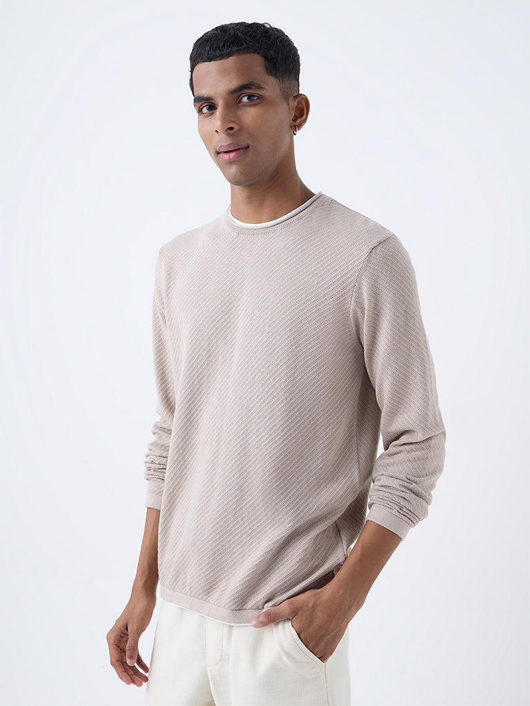 ETA Beige Textured Relaxed-Fit Cotton Sweater