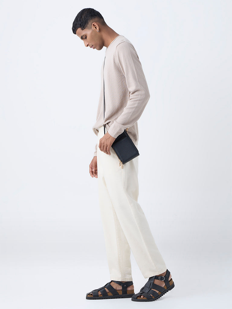 ETA Beige Textured Relaxed-Fit Cotton Sweater