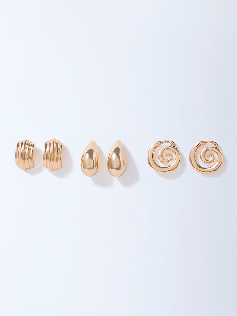 Westside Accessories Gold Spiral Design Studs - Pack of 3