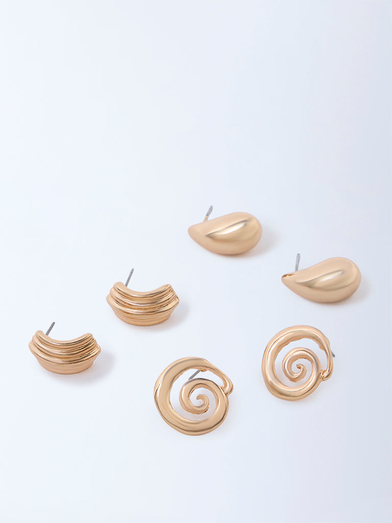 Westside Accessories Gold Spiral Design Studs - Pack of 3