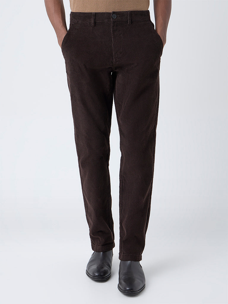 Ascot Dark Brown Mid-Rise Relaxed-Fit Corduroy Chinos