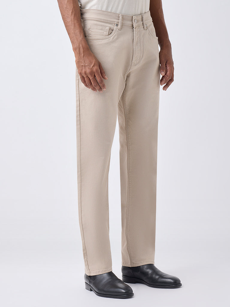 Ascot Beige Relaxed-Fit Mid-Rise Jeans